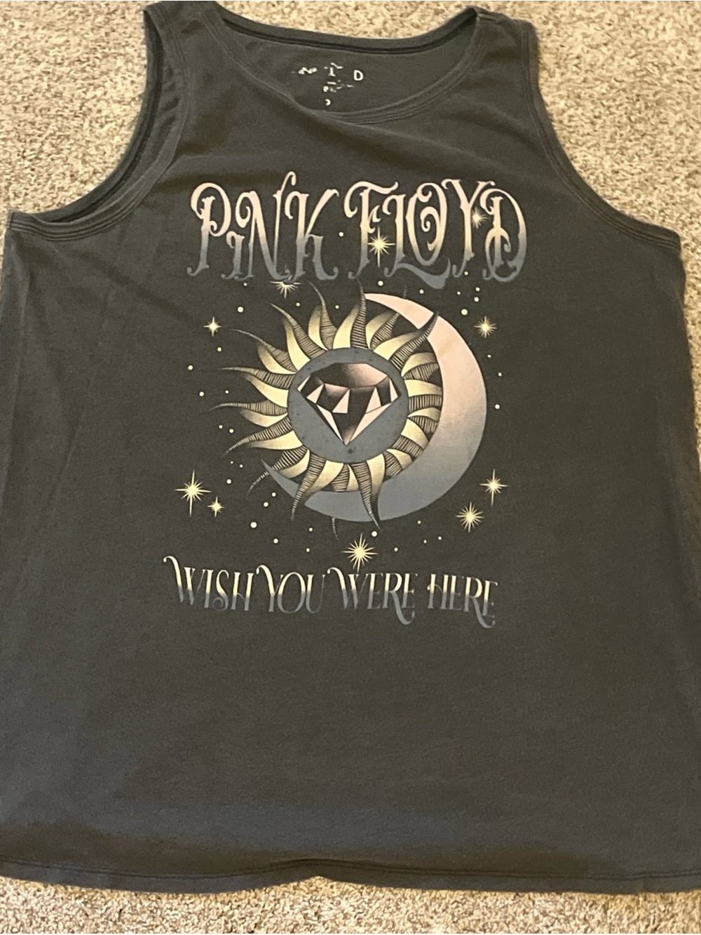 Pink Floyd Black Tank Top with Silver Sun-Moon Graphic large